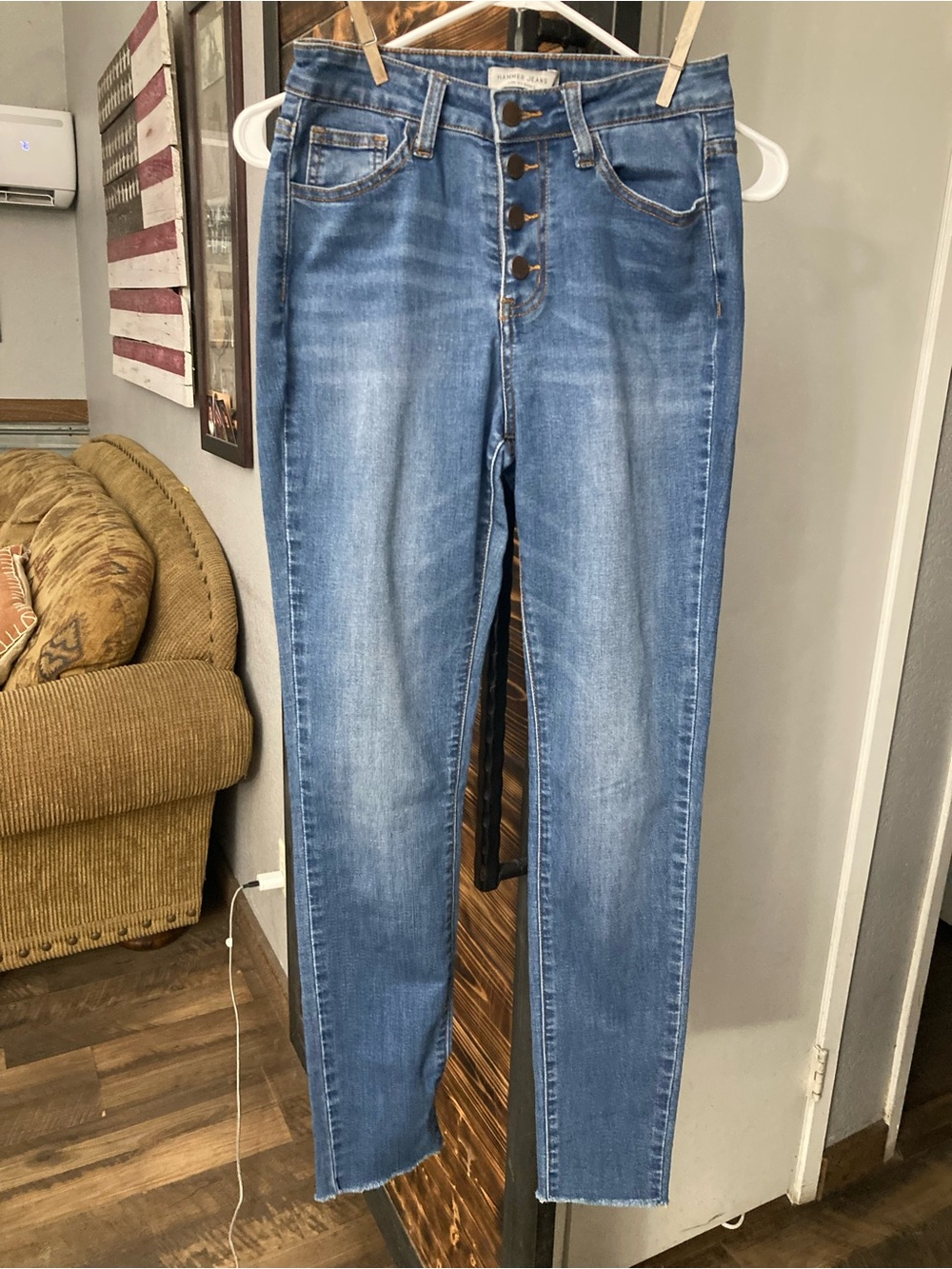 High-Rise Button-Fly Skinny Jeans in Medium Blue